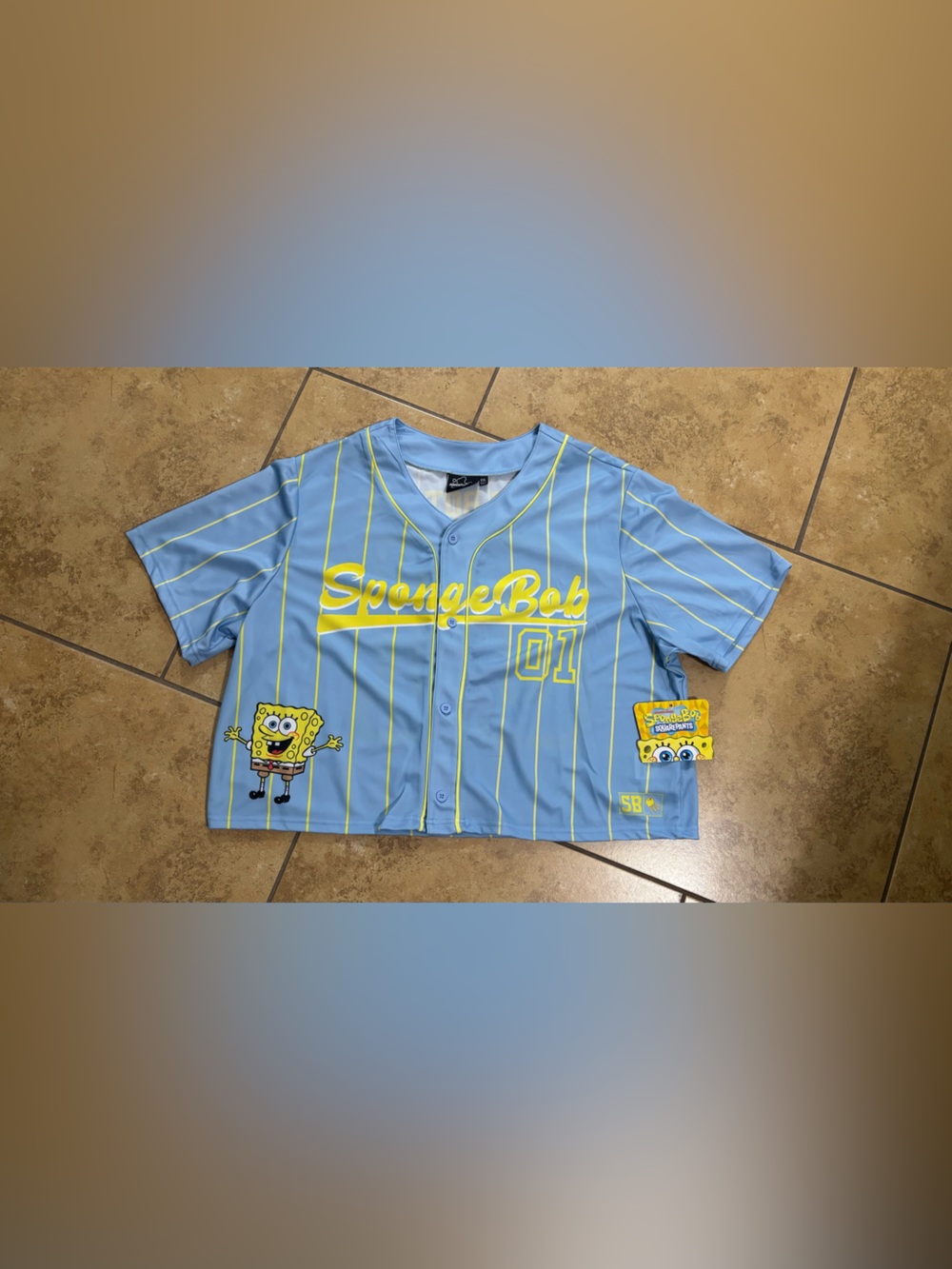 Nickelodeon SpongeBob Light Blue & Yellow Button-Front Shirt